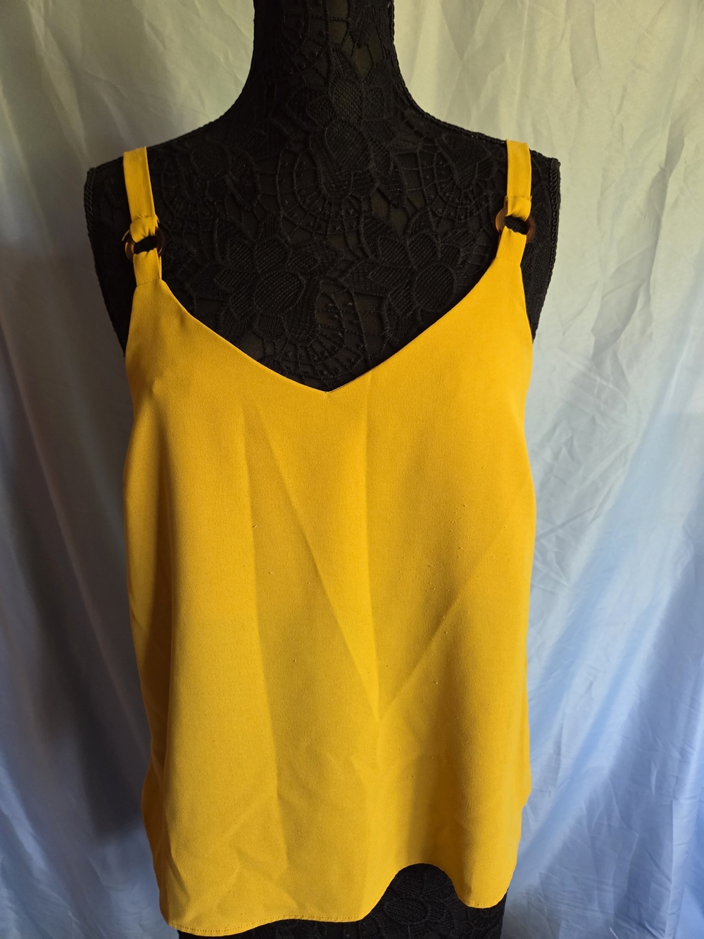 Hem & Thread Mustard Yellow V-Neck Ring-Detail Camisole